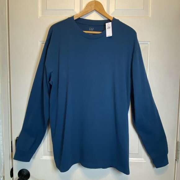 GAP Everyday Long-Sleeve Tee Shirt T-Shirt 100% Cotton Grease Blue NWT Sz L - Picture 1 of 11